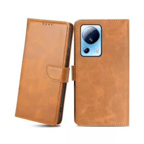 Xiaomi 13 Lite mágneses PU bőr fliptok kártyatartóval világosbarn- 1 kép