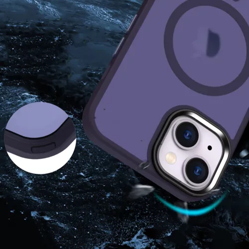 iPhone 14 Plus MagSafe-kompatibilis áttetsző matt tok sötétlila Al- 5 kép