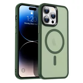 iPhone 14 Plus MagSafe-kompatibilis áttetsző matt tok sötétzöld A- 1 kép