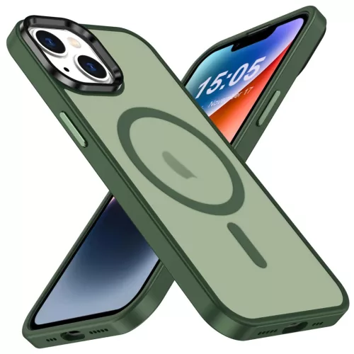 iPhone 14 Plus MagSafe-kompatibilis áttetsző matt tok sötétzöld A- 2 kép