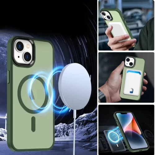 iPhone 14 Plus MagSafe-kompatibilis áttetsző matt tok sötétzöld A- 3 kép