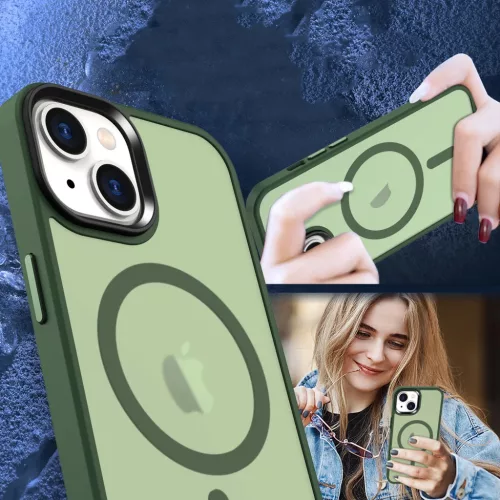 iPhone 14 Plus MagSafe-kompatibilis áttetsző matt tok sötétzöld A- 4 kép