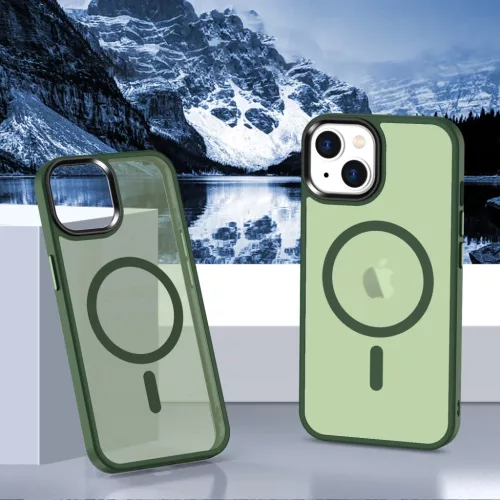 iPhone 14 Plus MagSafe-kompatibilis áttetsző matt tok sötétzöld A- 5 kép