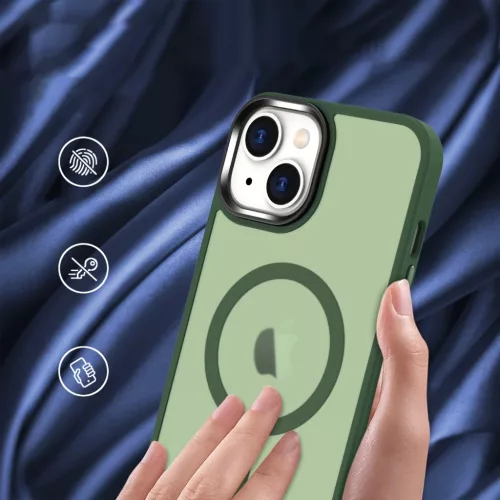 iPhone 14 Plus MagSafe-kompatibilis áttetsző matt tok sötétzöld A- 7 kép