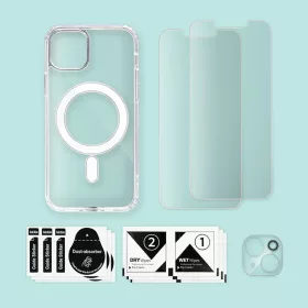 iPhone 14 Plus Magsafe tok + üvegfólia 2db + kamera lencse védő 9H- 2 kép