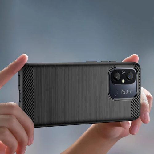 Xiaomi Redmi A11/Poco C55/Redmi 12C Carbon szénszál mintájú TPU tok fekete