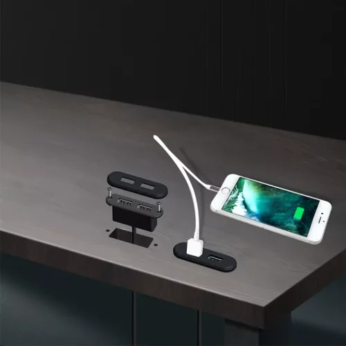 Bútorba építhető USB elosztó, hosszabbító fehér (2xUSB-A)- 5 kép