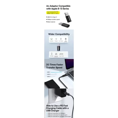 Baseus ZJJQ000103 Ingenuity Mini OTG Type-C Usb A adapter  fekete-6932172605803 4 kép
