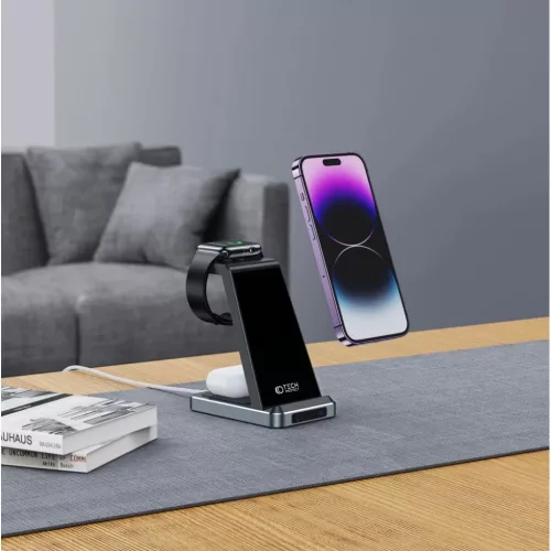 Tech-Protect QI15W-A26 3 az 1-ben vezeték nélküli töltő fekete-9490713934487 6 kép