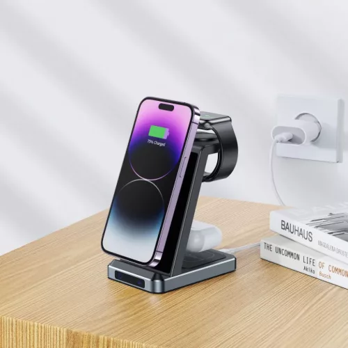 Tech-Protect QI15W-A26 3 az 1-ben vezeték nélküli töltő fekete-9490713934487 7 kép