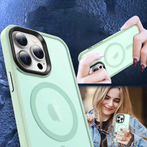 iPhone 12 Pro Max MagSafe-kompatibilis áttetsző matt tok világoszö- 5 kép