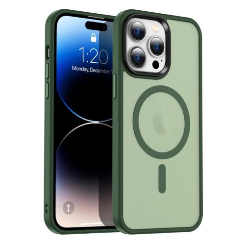 iPhone 15 Plus MagSafe-kompatibilis áttetsző matt tok sötétzöld A- 1 kép