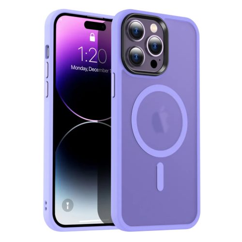 iPhone 15 Plus MagSafe-kompatibilis áttetsző matt tok világoslila A- 1 kép