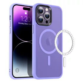 iPhone 15 Plus MagSafe-kompatibilis áttetsző matt tok világoslila A- 2 kép