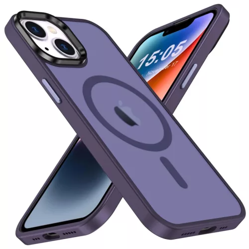 iPhone 15 Plus MagSafe-kompatibilis áttetsző matt tok sötétlila Al- 2 kép