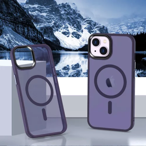 iPhone 15 Plus MagSafe-kompatibilis áttetsző matt tok sötétlila Al- 6 kép