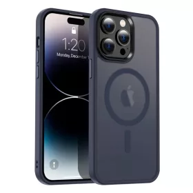 iPhone 15 Plus MagSafe-kompatibilis áttetsző matt tok kék Alphajack- 1 kép