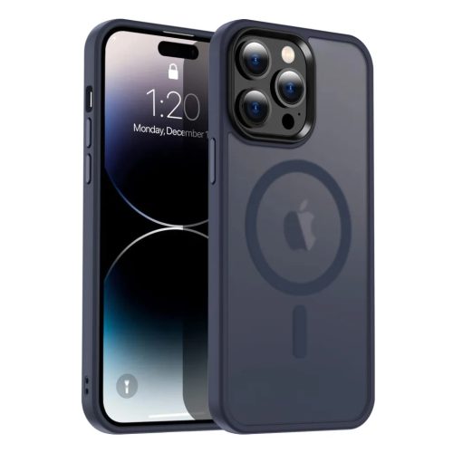 iPhone 15 Plus MagSafe-kompatibilis áttetsző matt tok kék Alphajack- 1 kép