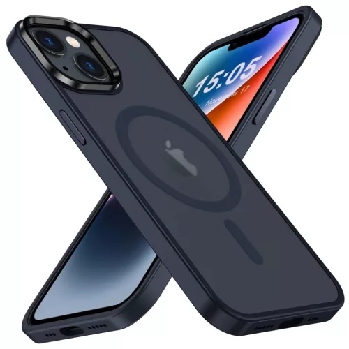 iPhone 15 Plus MagSafe-kompatibilis áttetsző matt tok kék Alphajack- 2 kép