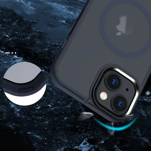 iPhone 15 Plus MagSafe-kompatibilis áttetsző matt tok kék Alphajack- 6 kép