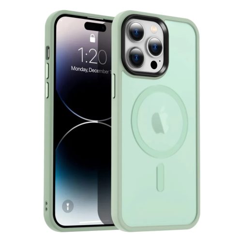 iPhone 15 Plus MagSafe-kompatibilis áttetsző matt tok világoszöld - 1 kép