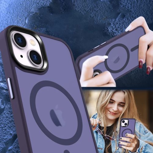 iPhone 15 MagSafe-kompatibilis áttetsző matt tok sötétlila Alphaja- 2 kép