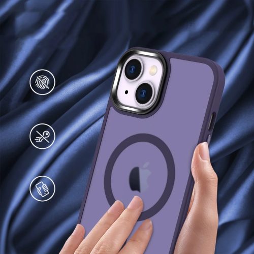 iPhone 15 MagSafe-kompatibilis áttetsző matt tok sötétlila Alphaja- 3 kép