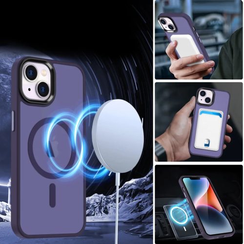 iPhone 15 MagSafe-kompatibilis áttetsző matt tok sötétlila Alphaja- 6 kép