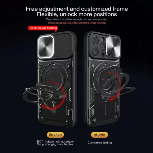 iPhone 15 Plus Ring Armor tok kameralencse védővel, kihajtható tám- 3 kép