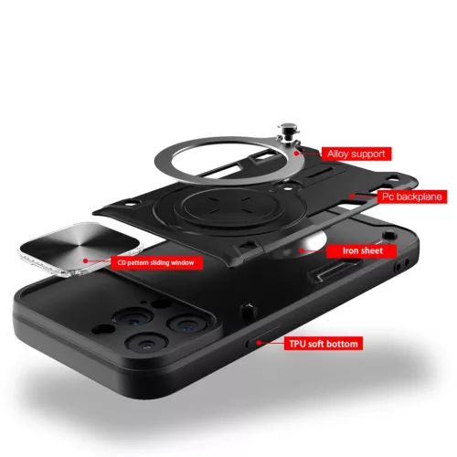 iPhone 15 Pro Max Ring Armor tok kameralencse védővel, kihajtható t- 8 kép