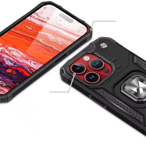 iPhone 15 Pro Max Ring Armor Wozinsky tok kihajtható támasszal feket-9145576280690 3 kép
