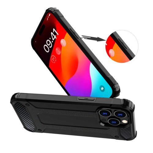 iPhone 15 Pro Hybrid Armor tok fekete telefontok-9145576280508 6 kép