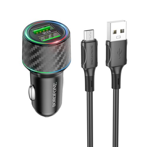 Borofone autós töltő BZ21A Brilliant 2xUSB QC 3.0 36W + USB - micro-6941991101212 10 kép