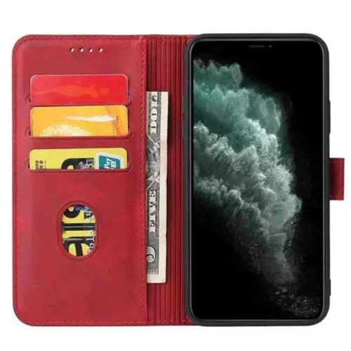 Honor 70 mágneses PU bőr fliptok kártyatartóval piros Alphajack- 3 kép