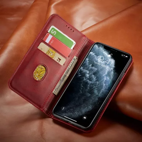 Honor 70 mágneses PU bőr fliptok kártyatartóval piros Alphajack- 6 kép