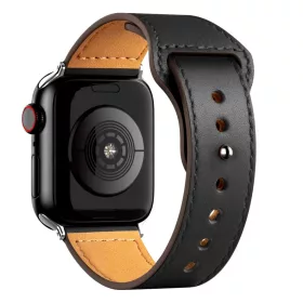 Apple Watch 1/2/3/4/5/6/7/8/9/SE (38/40/41mm) TRPH bőr óraszíj feke- 1 kép