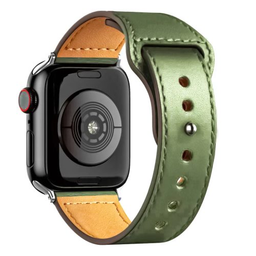 Apple Watch 1/2/3/4/5/6/7/8/9/SE (38/40/41mm) TRPH bőr óraszíj zöl- 1 kép