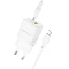 Borofone BN14 Royal GaN USB + Type C hálózati töltő adapter QC 3.0 PD 30W + Type C - Lightning kábel fehér