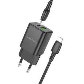   Borofone BN14 Royal GaN USB + Type C hálózati töltő adapter QC 3.0 PD 30W + Type C - Lightning kábel fekete