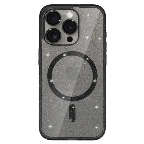 iPhone 11 Glitter MagSafe tok fekete áttetsző