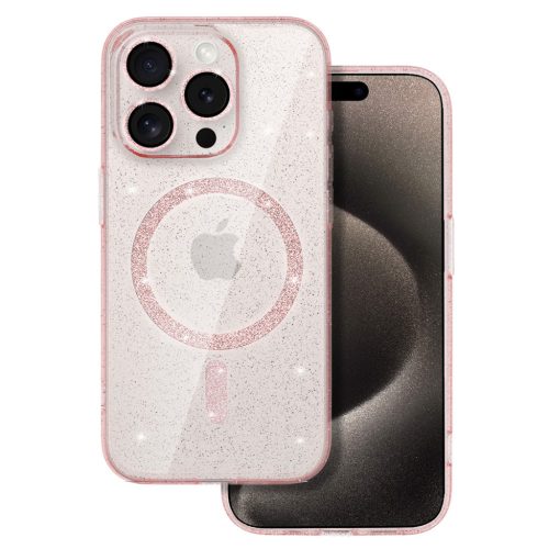 iPhone 14 Glitter MagSafe tok rózsaszín áttetsző
