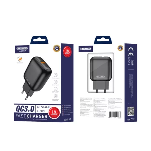 Jellico C32 hálózati töltő adapter 18W USB QC3.0 fekete-6972310641676 3 kép