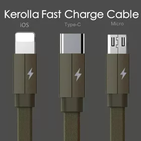 Remax Kerolla 3in1 töltő kábel Micro USB/ Type-C/ Lightning kék-6954851293125 2 kép