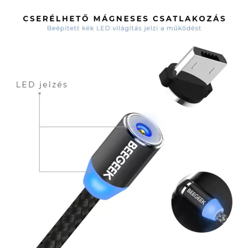 BeeGeek AUTM-1M USB/USB-C kábel 1m fekete USB - Type-C(USB-C) töltő-0000000009072 3 kép