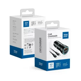   BLUE STAR autós töltő 3A 25W Type C + USB A + Type C - Lightning kábel PD QC3.0 AFC PPS fekete