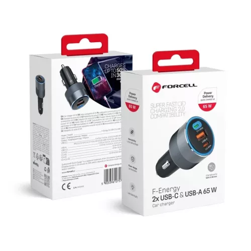 FORCELL F-ENERGY Alu autós töltő 2 x Type C + USB A PD QC4.0 SFC 2.-5903396275739 2 kép