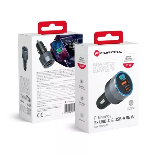 FORCELL F-ENERGY Alu autós töltő 2 x Type C + USB A PD QC4.0 SFC2.0-5903396275746 2 kép