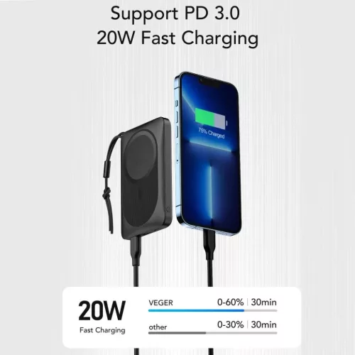 VEGER powerbank 10 000 mAh vezeték nélküli töltéssel MagSafe komp-6970453555225 6 kép