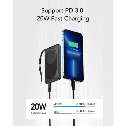 VEGER powerbank 10 000 mAh indukciós töltéssel kompatibilis MagSafe-6970453555812 4 kép
