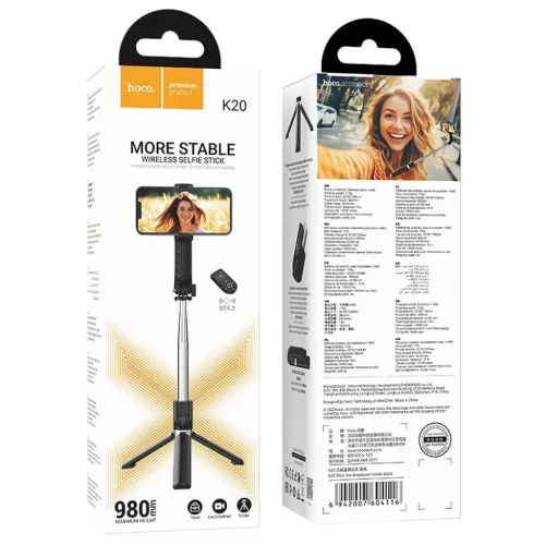 HOCO selfie bot Bluetooth távirányítóval tripod K20 fekete-6942007604116 9 kép